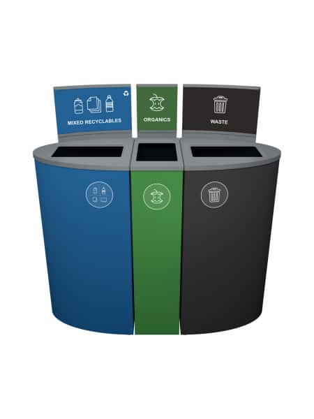 SPECTRUM - Triple - Kit - Mixed Recyclables-Organics-Waste - Full - Blue-Dark Green-Black